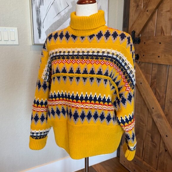 Rag & Bone Willow Fair Isle Wool Turtleneck Sweater Small Mustard Yellow - Picture 4 of 11